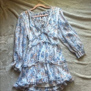 Amazon Floral Backless Ruffle Mini Dress in White, Blue, Orange